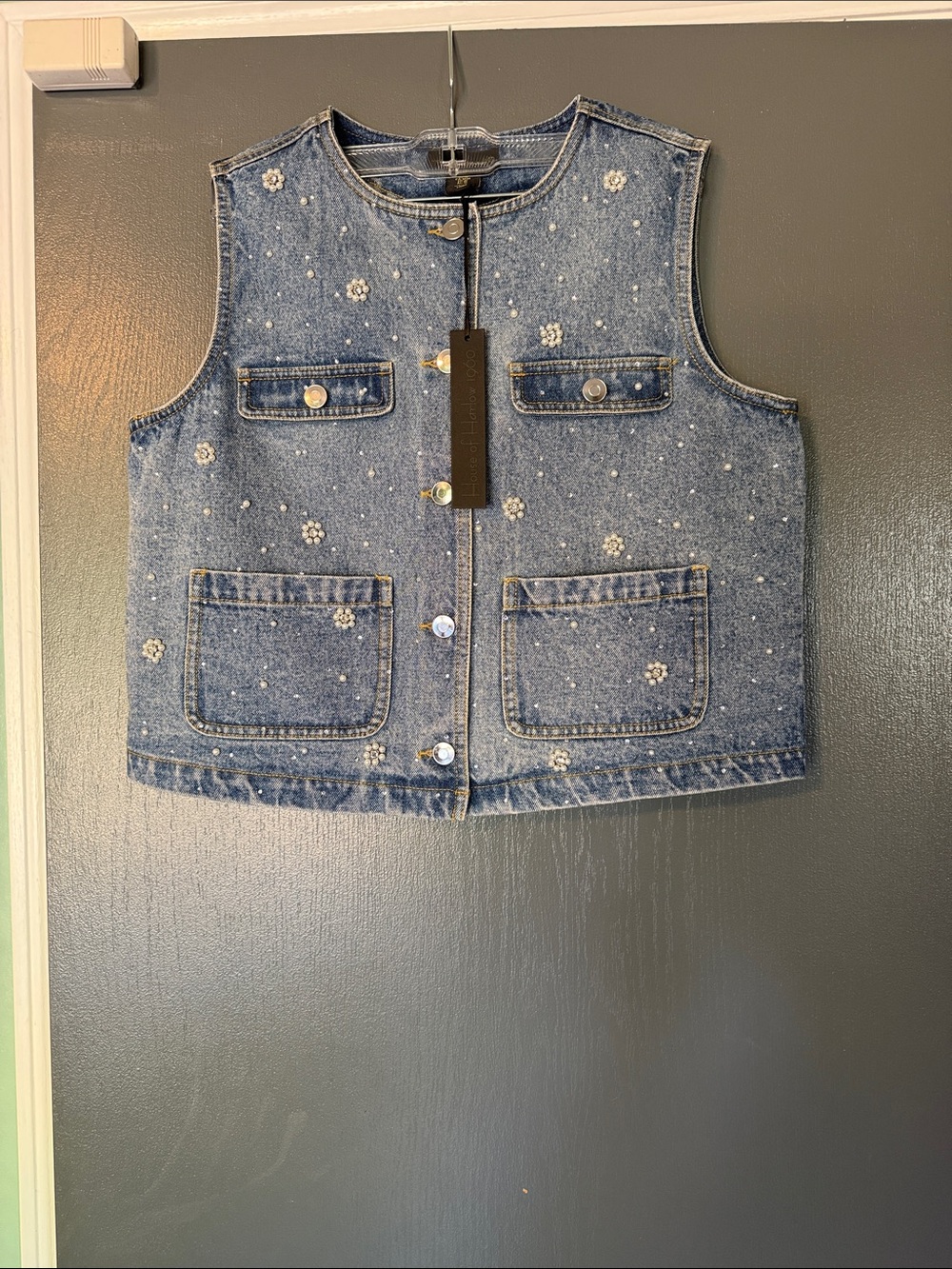 House of Harlow 1960 Blue Embroidered Denim Vest